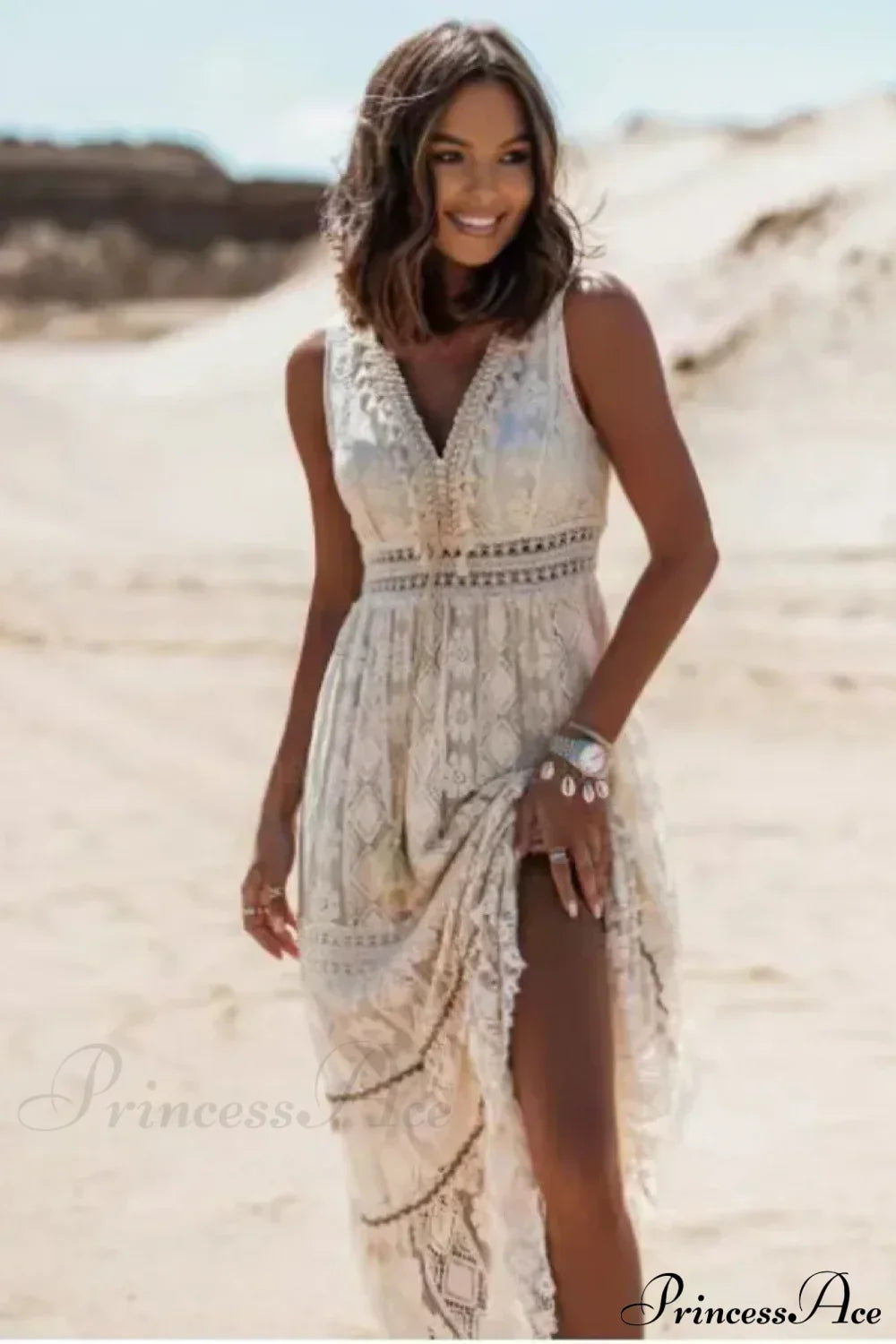 Strapless Lace Up Tassel Splicing Summer Maxi Boho Dress