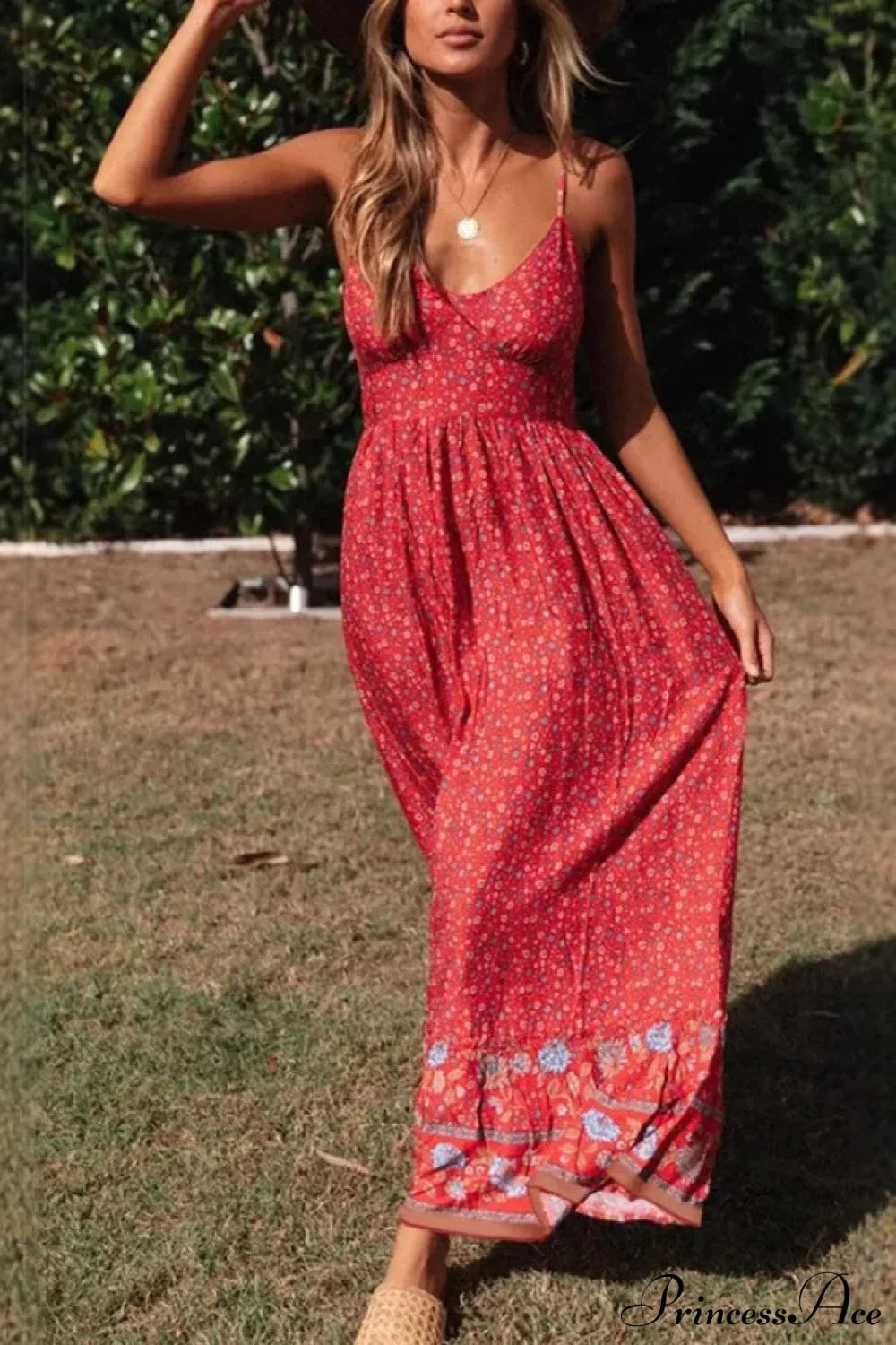 Strapless Vacation Summer Maxi Beach Boho Dress Red / S bohodress-250126