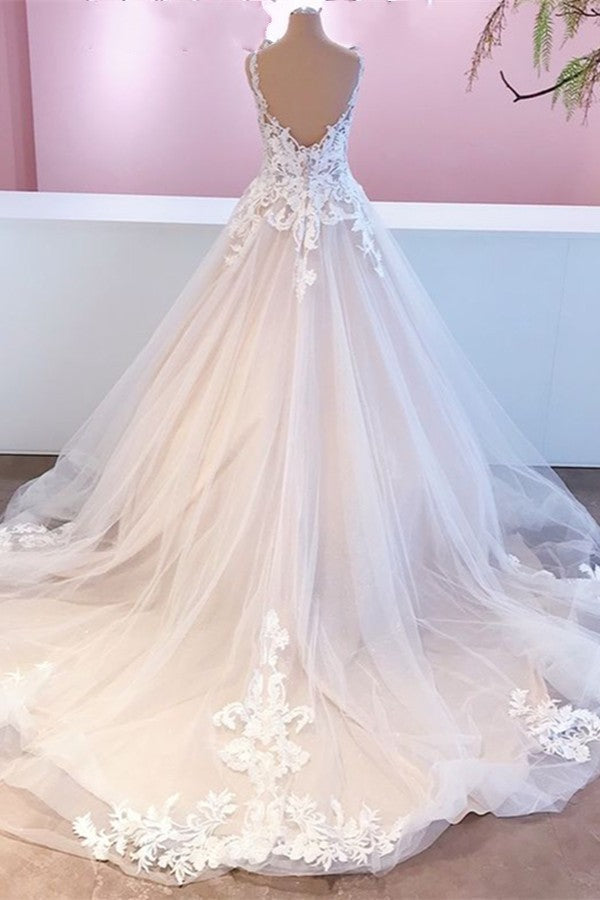 Straps Lace Wedding Dress Princess Tulle Bridal Gowns - Fashionpara