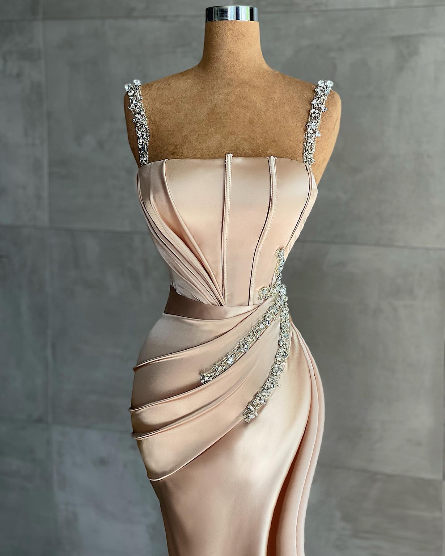 Straps Mermaid Long Evening Dress With Beads - Fashionpara