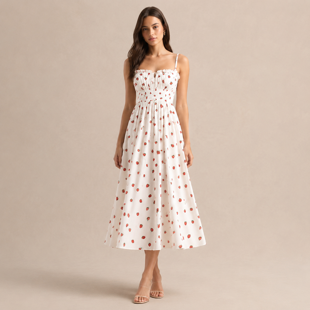 Ditsy Floral Print Ruffle Bust Tie Front A-Line Midi Dress 10