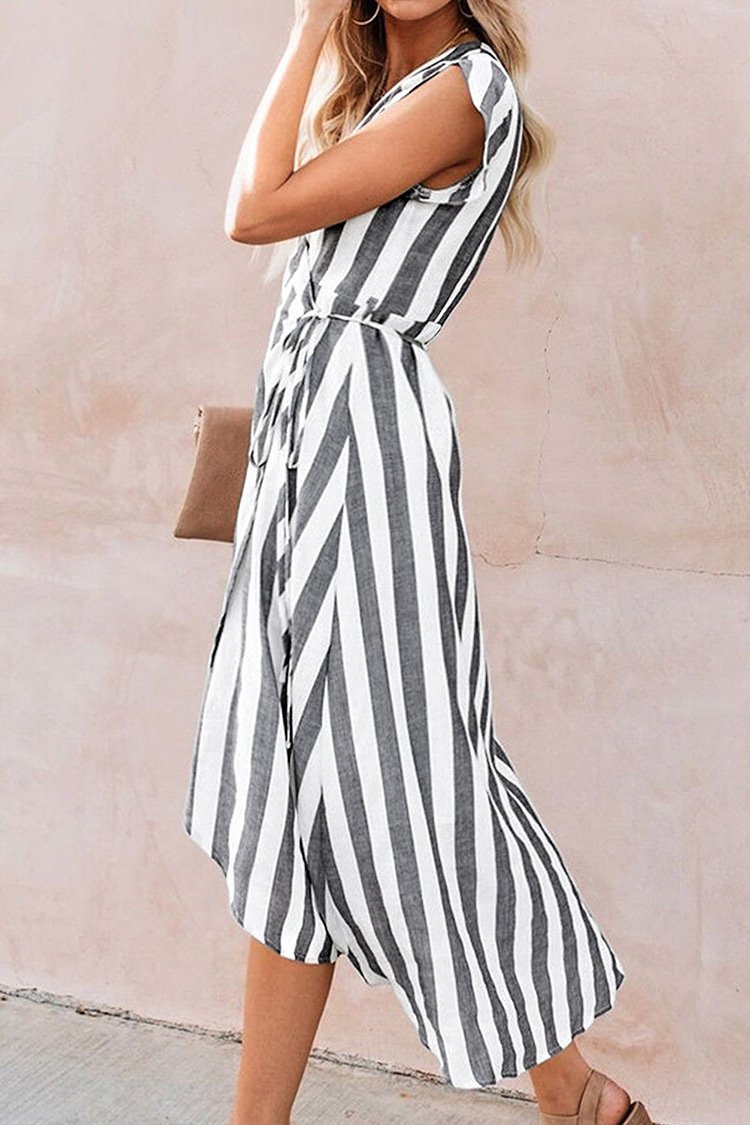 Stripe Wrap Midi Dress