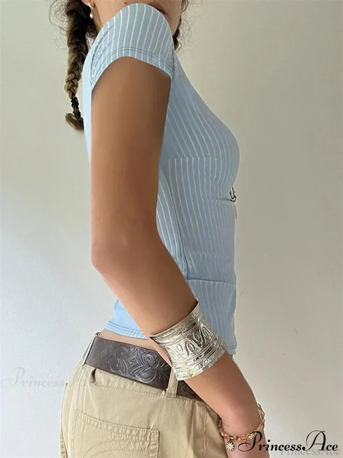 Striped Button-Up Slim Fit Blouse