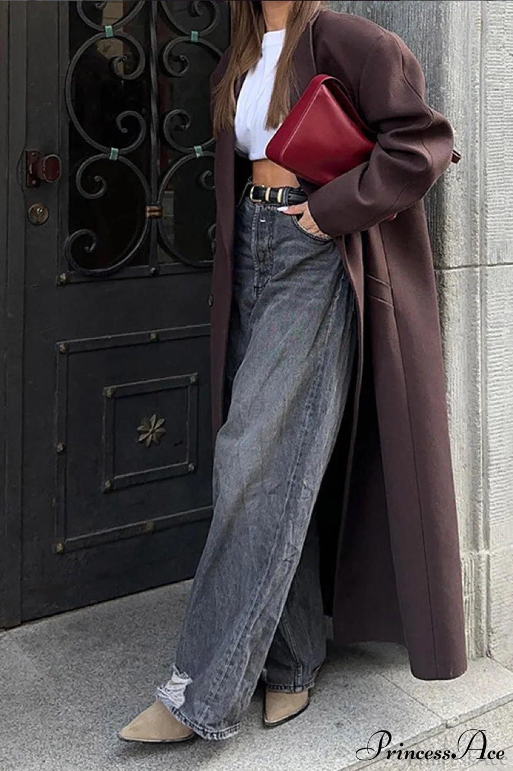 Elegant Striped Long Collared Trench Overcoat for Sophistication