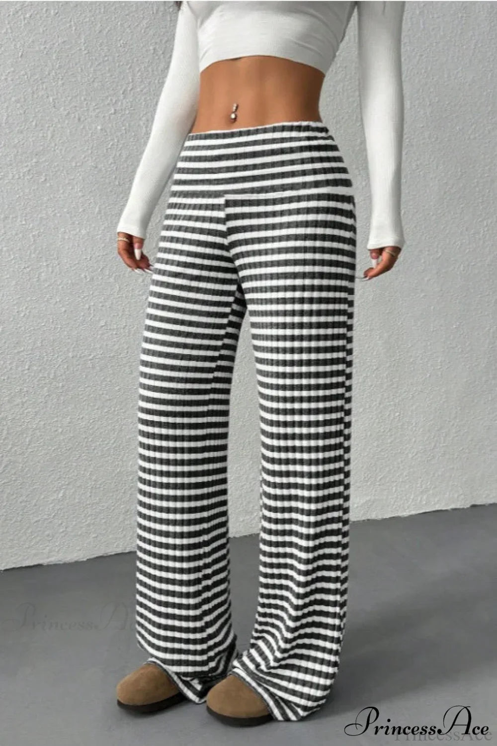 Striped Solid Knit Straight Leg Pants