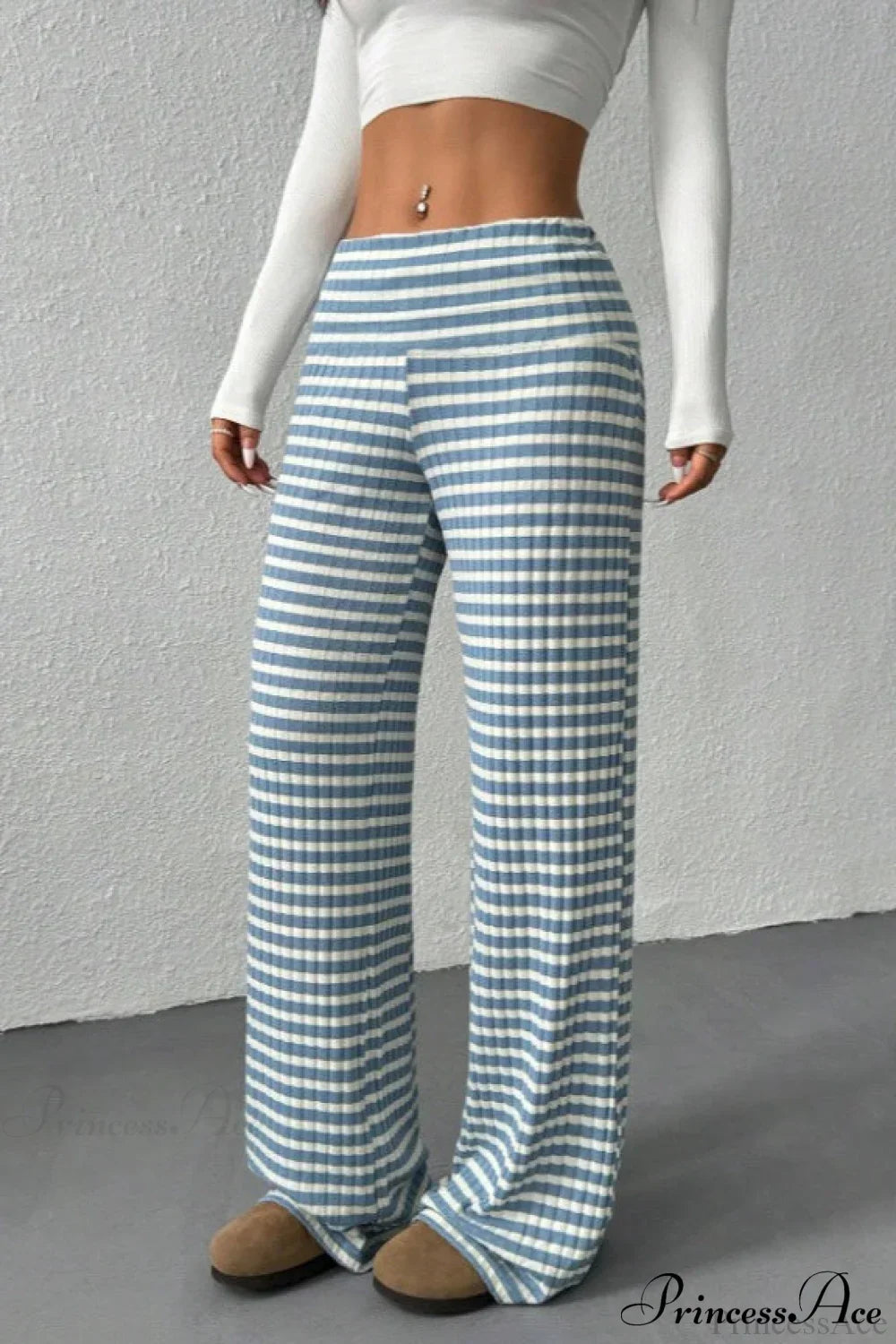 Striped Solid Knit Straight Leg Pants