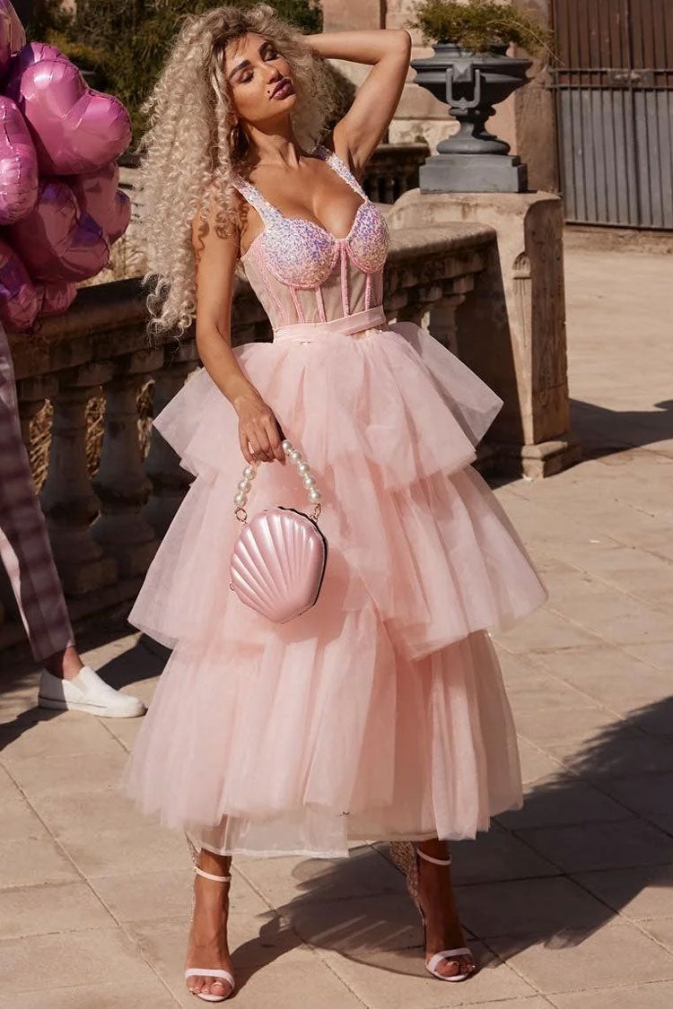 Sequin Sweetheart Corset Tiered Tulle Maxi Dress - View 2