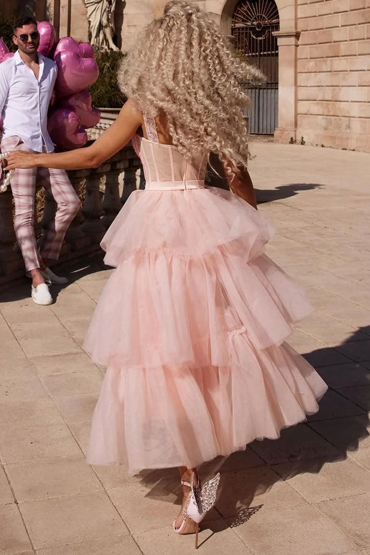 Sequin Sweetheart Corset Tiered Tulle Maxi Dress - View 4