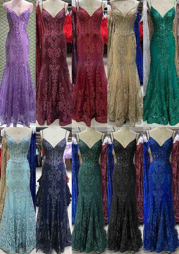 Stunning Tulle Prom Dress/Evening Dress With Appliqued Beading - Trumpet/Mermaid V-Neck Spaghetti Straps Long/Floor-Length - Fashionpara