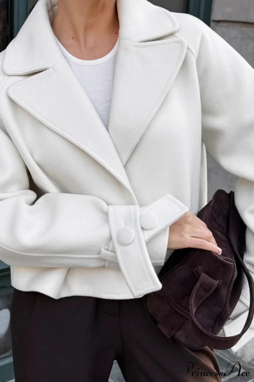 Chic PrincessAce Wool Short Coat with Notch Lapel Design
