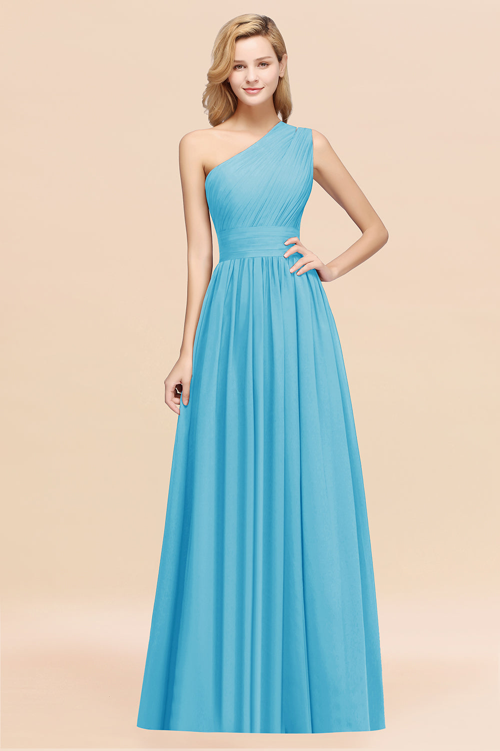 Stylish One-shoulder Sleeveless Long Junior Bridesmaid dresses Affordable - Fashionpara