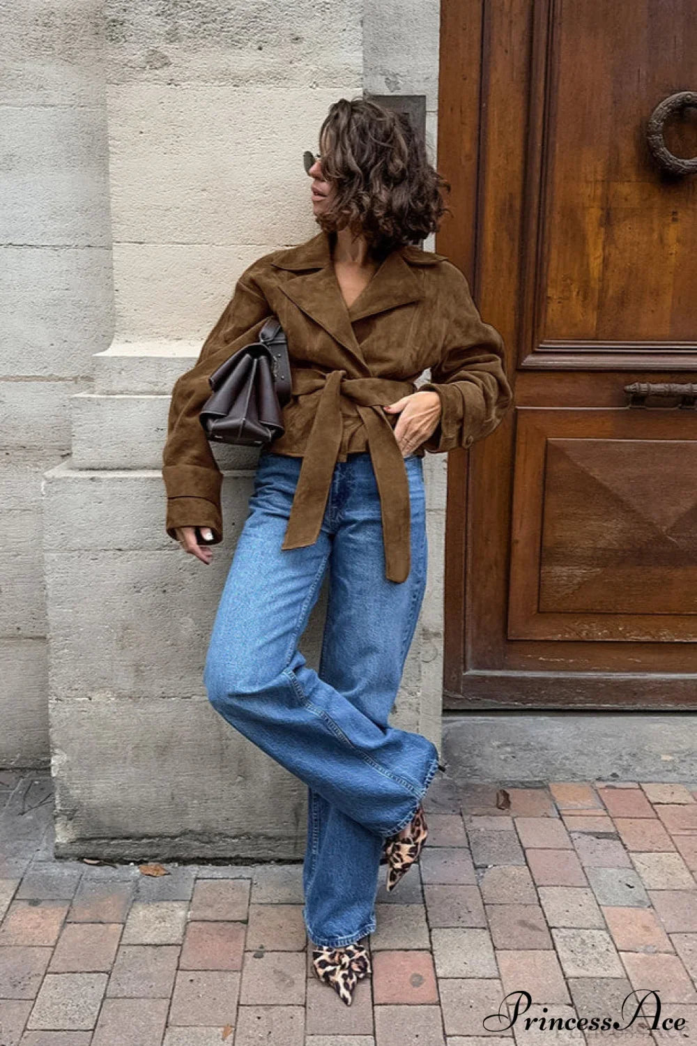 Elegant Suede Belted Blazer Coat for Sophisticated Style