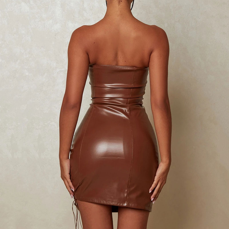 Faux Leather Strapless Lace Up Cut Out Bodycon Mini Dress 3