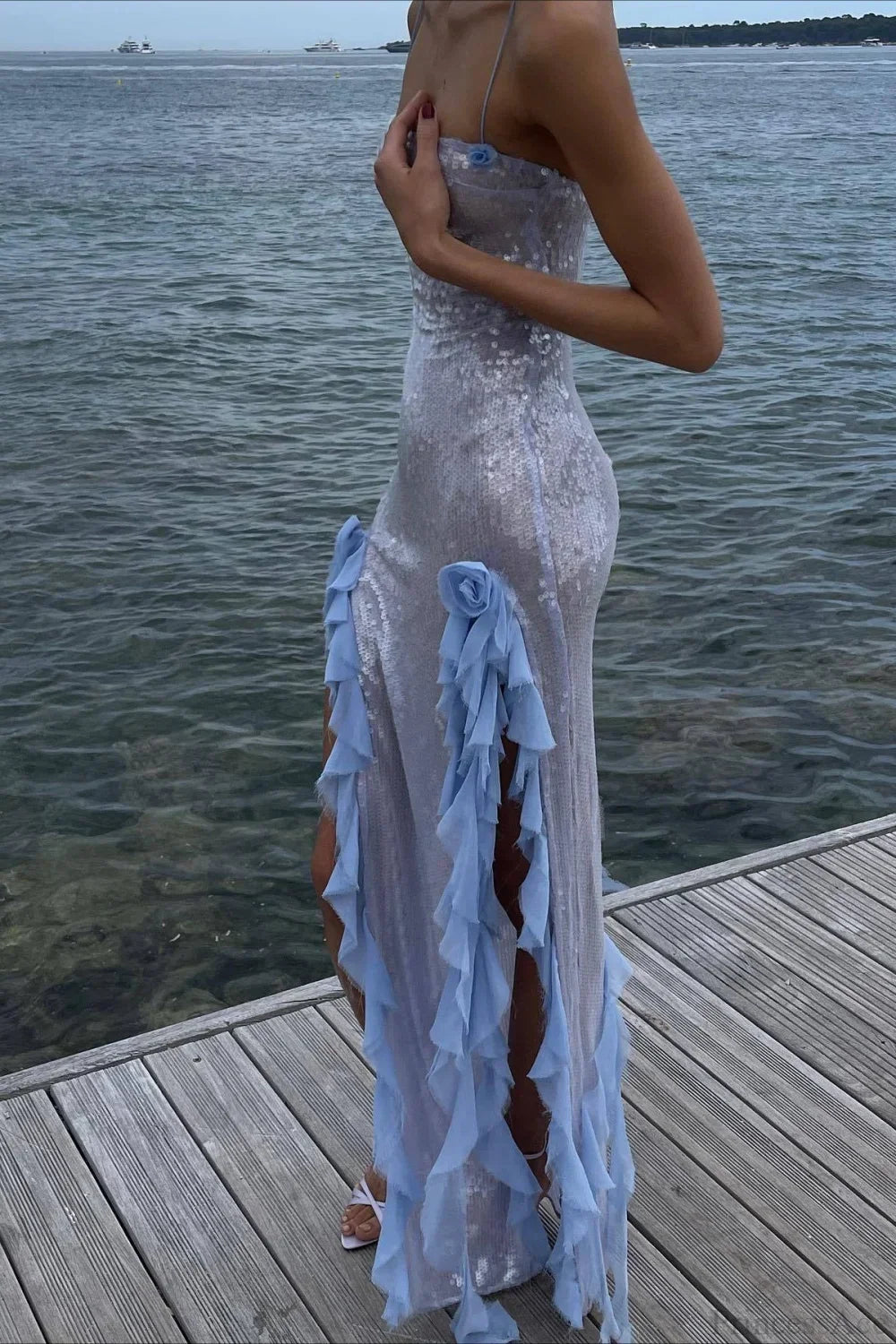Sequin Ruffle Maxi Gown