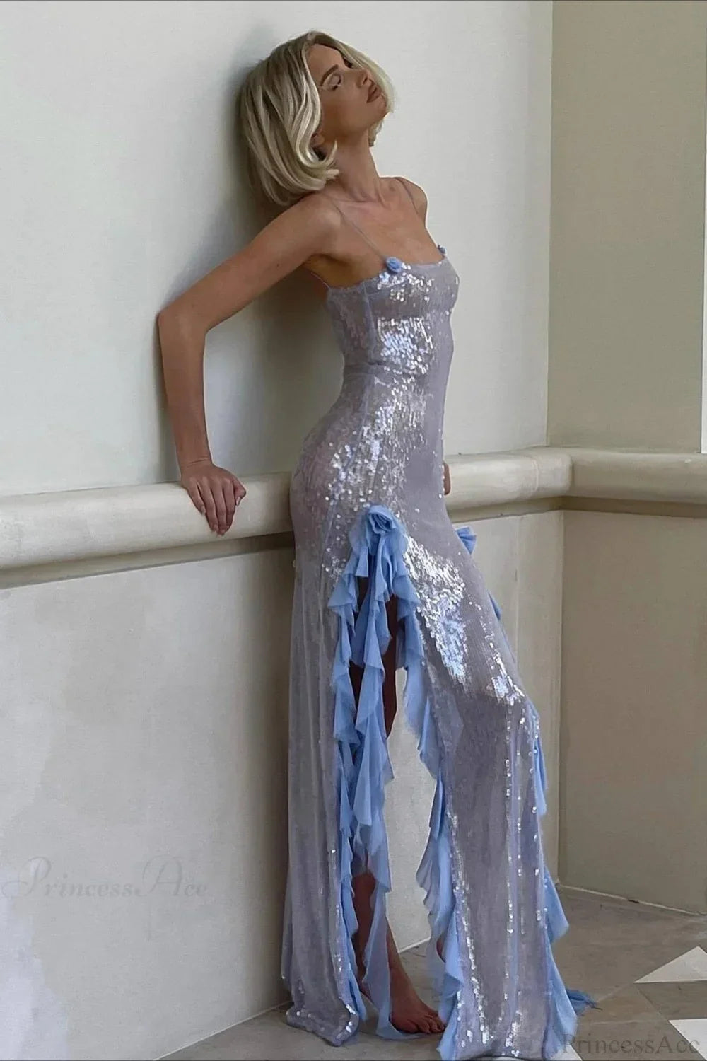 Sequin Ruffle Maxi Gown