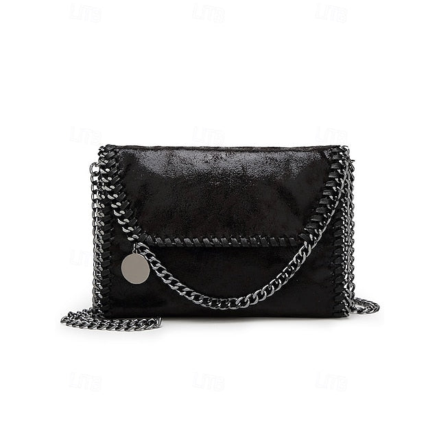 Leather Faux Bag with Chain Red Whipstitch Shoulder Detailing