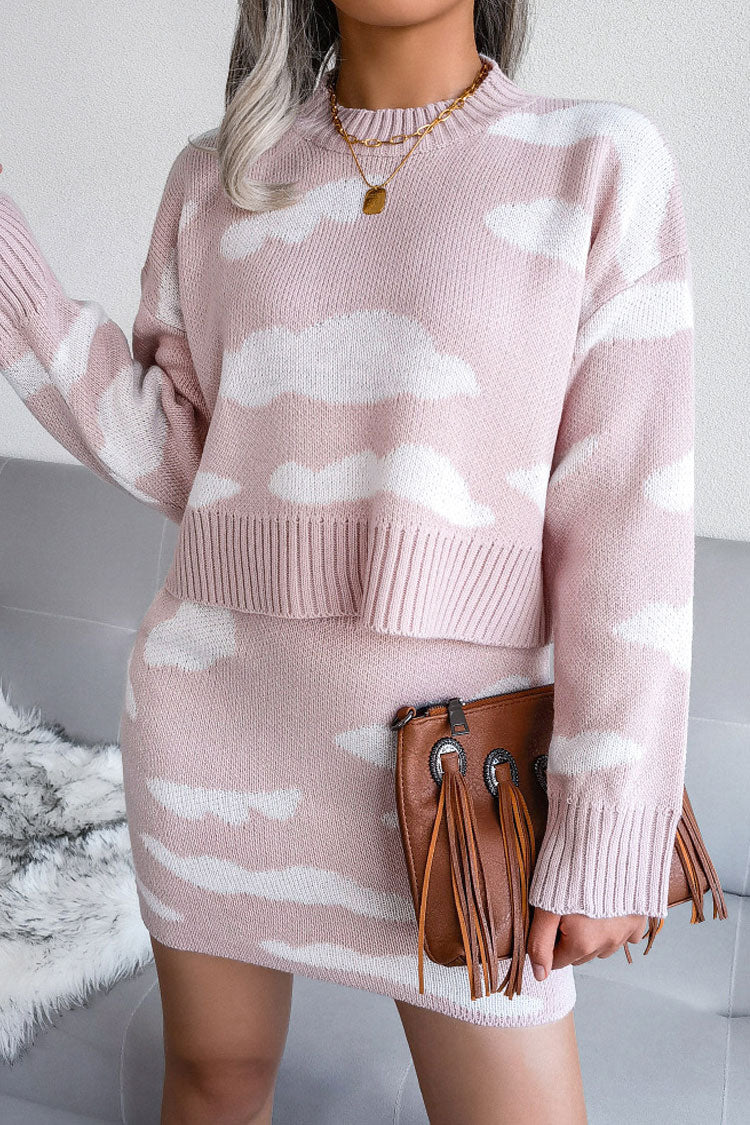 Rosedress Sweet Contrast Knit Cropped Sweater Skirt Set