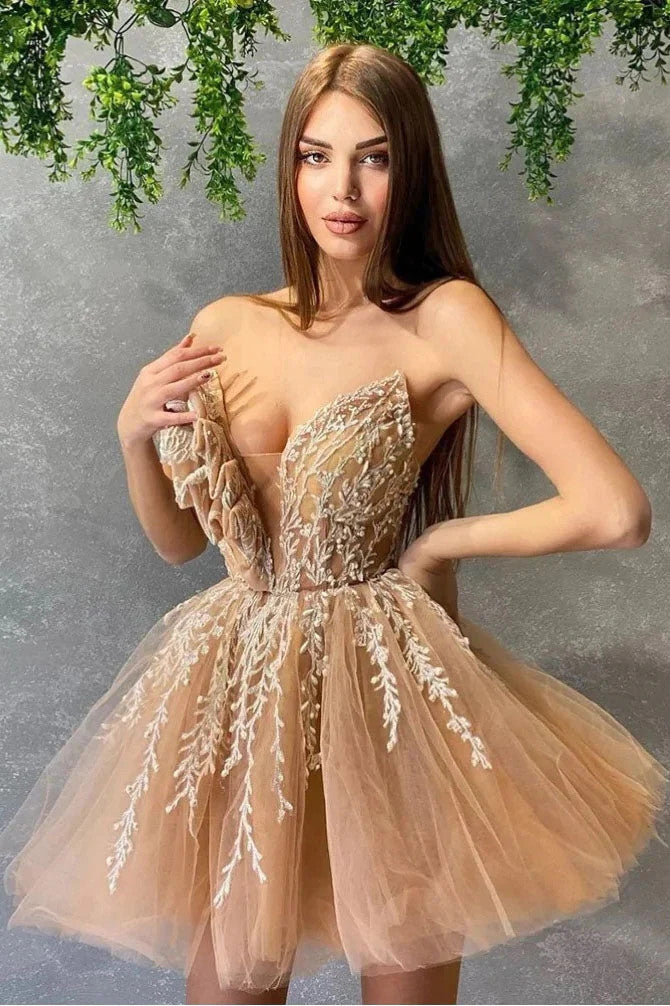 Sweetheart Appliques Short Homecoming Dress Tulle - Fashionpara