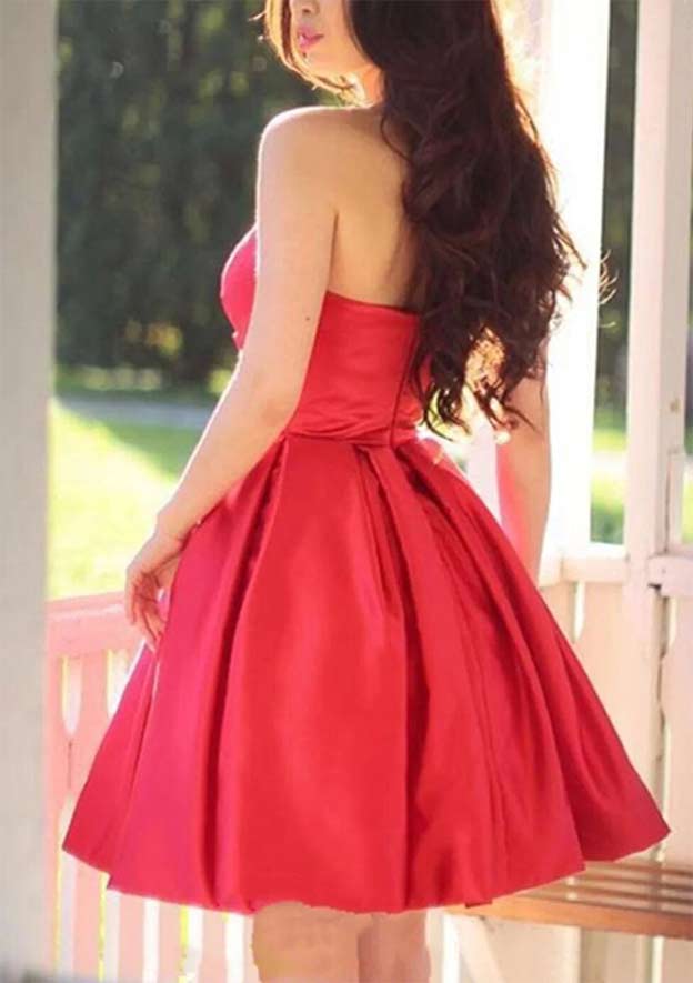 Sweetheart Elegant A-line Dress ¨C Satin Pleated Short for Homecoming - Fashionpara