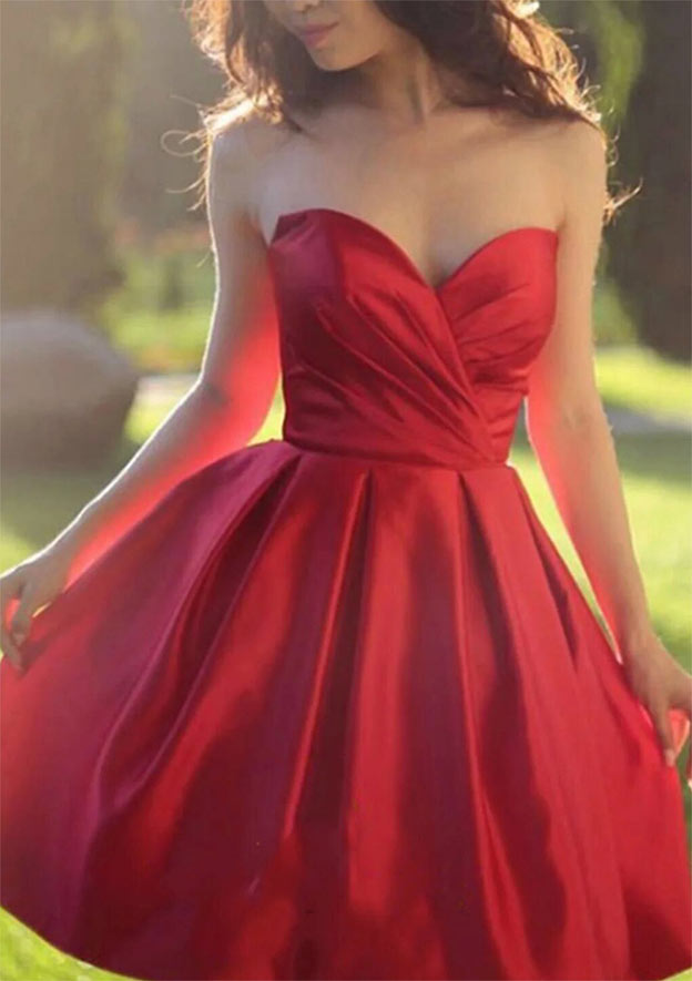 Sweetheart Elegant A-line Dress ¨C Satin Pleated Short for Homecoming - Fashionpara