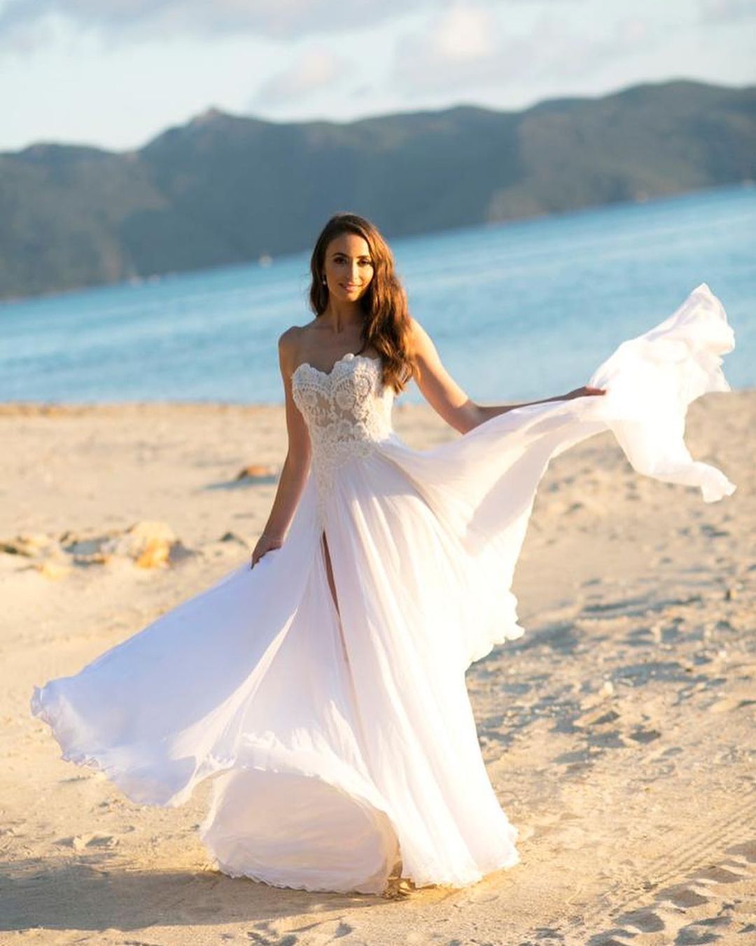 Sweetheart Lace Beach Wedding Dress Long Chiffon With Slit - Fashionpara
