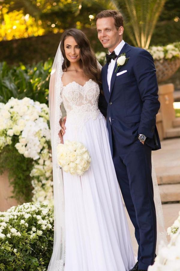 Sweetheart Lace Beach Wedding Dress Long Chiffon With Slit - Fashionpara