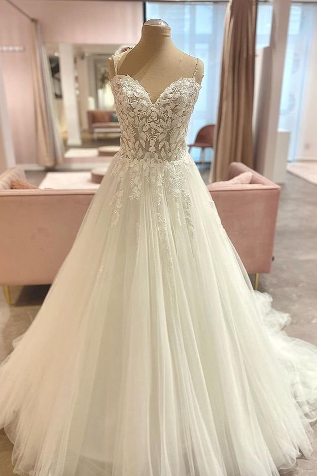 Sweetheart Lace Wedding Dress Tulle Long Bridal Gown - Fashionpara