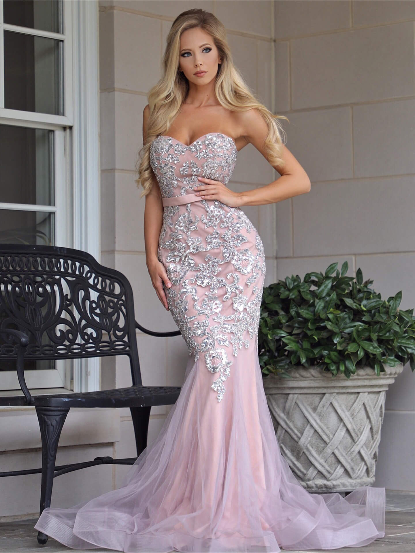 Sweetheart Pink Mermaid Prom Dress With Lace Appliques - Fashionpara