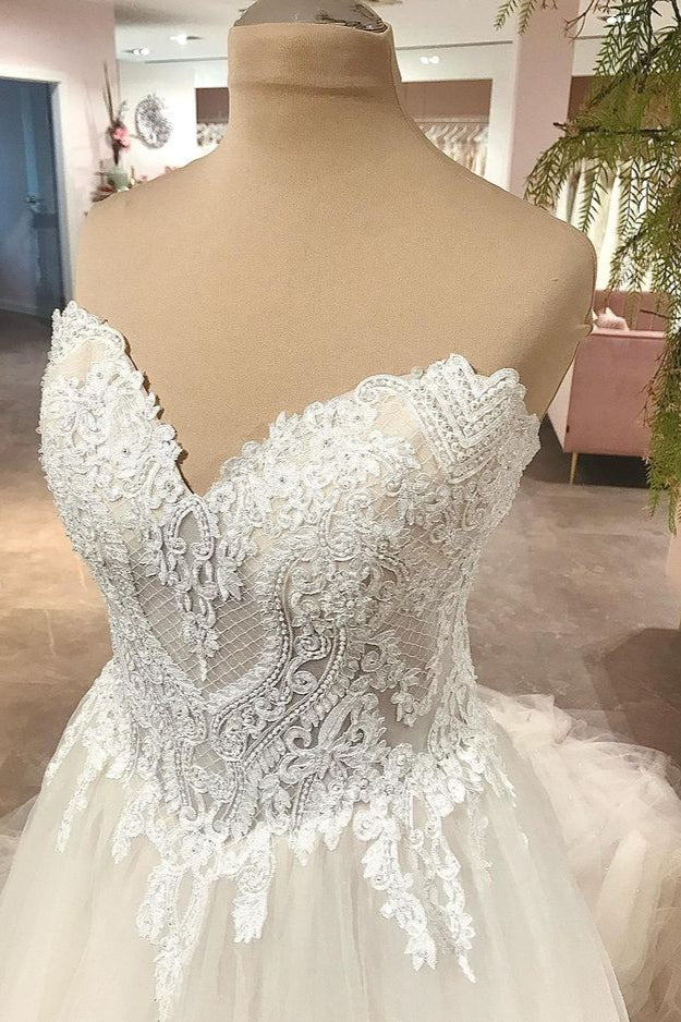 Sweetheart Princess Wedding Dress Tulle Lace Bridal Gown - Fashionpara