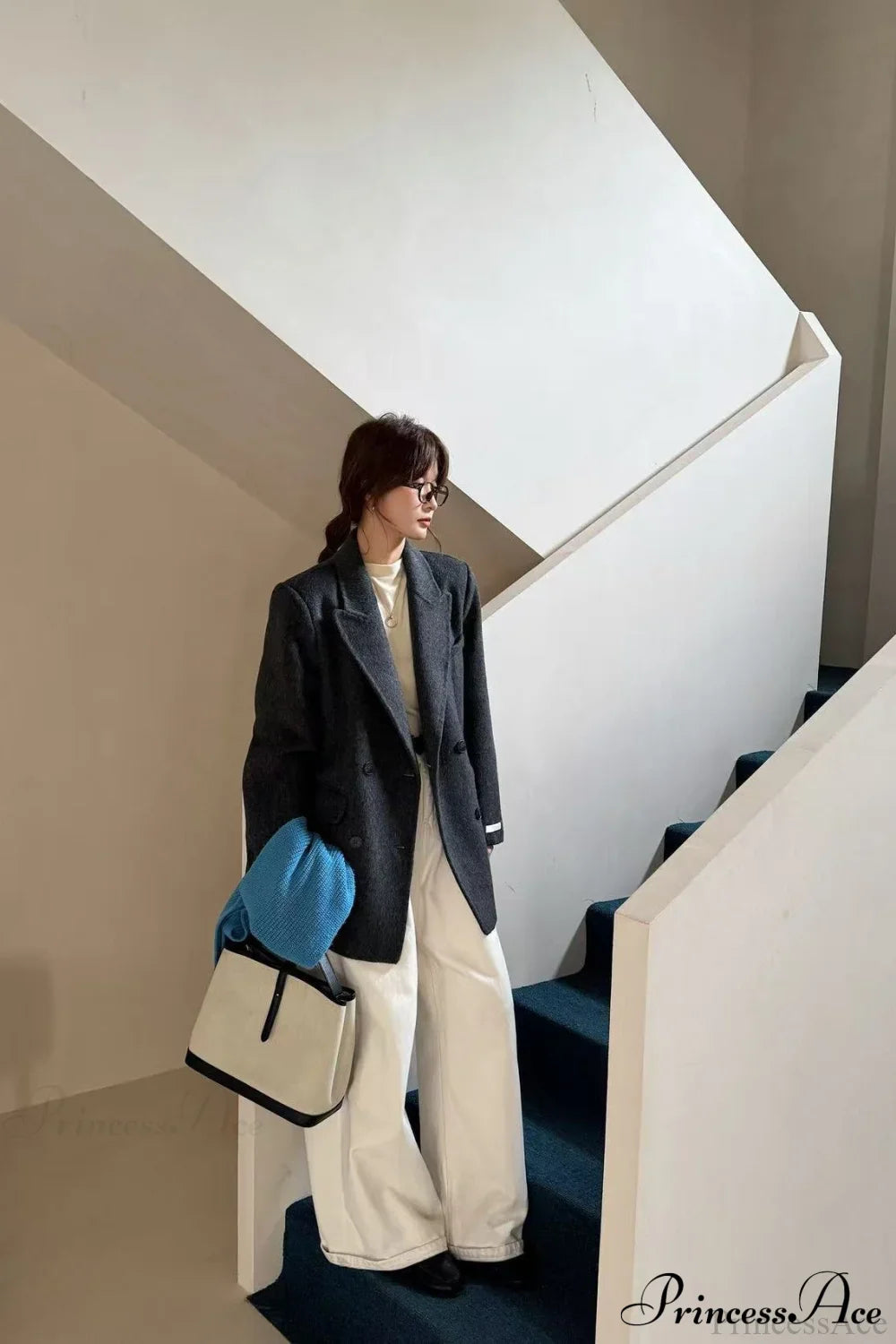 Double-Face Wool Midi Coat with Tailored Collar for Elegance