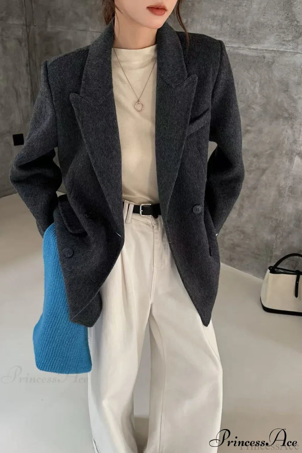 Double-Face Wool Midi Coat with Tailored Collar for Elegance