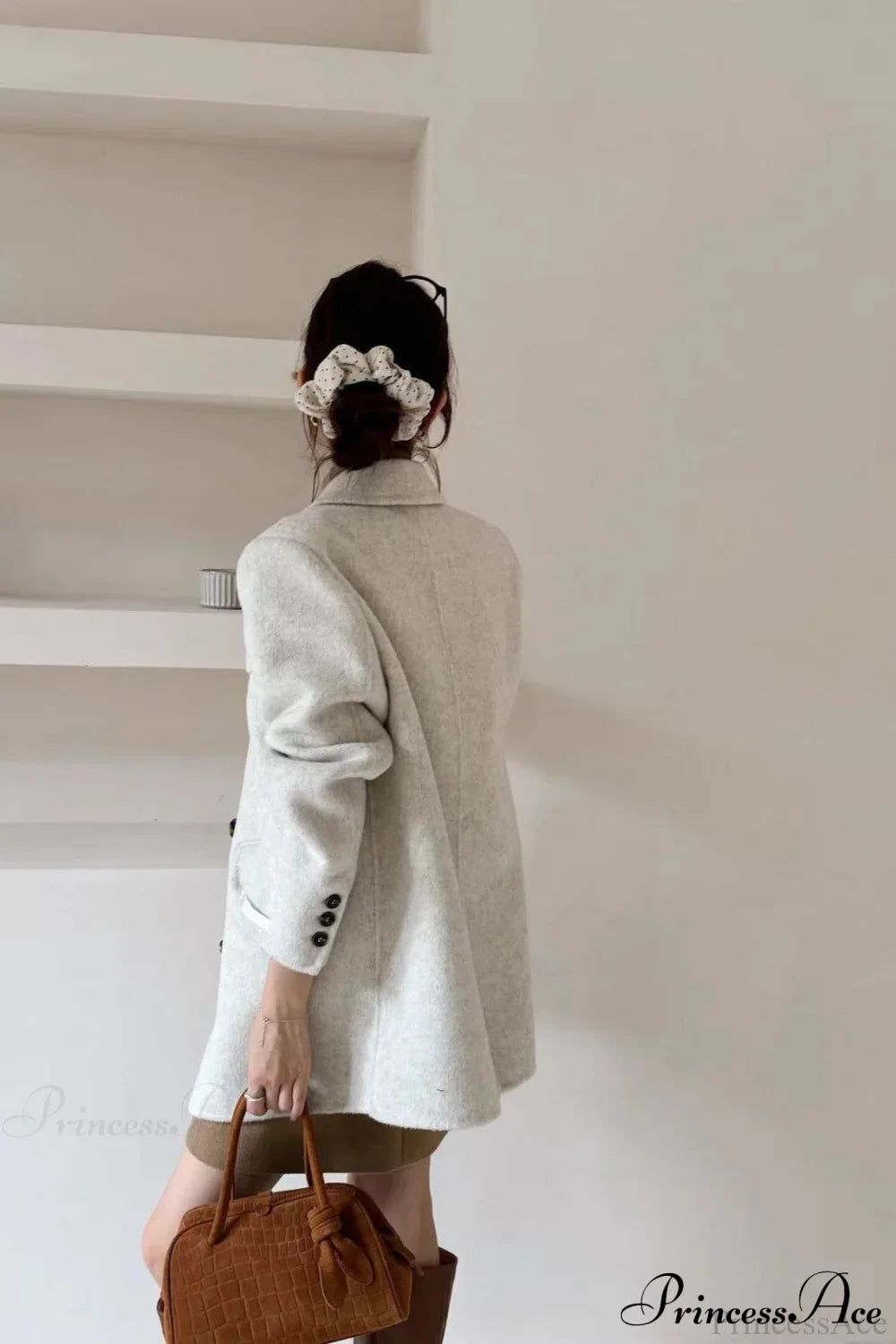 Double-Face Wool Midi Coat with Tailored Collar for Elegance