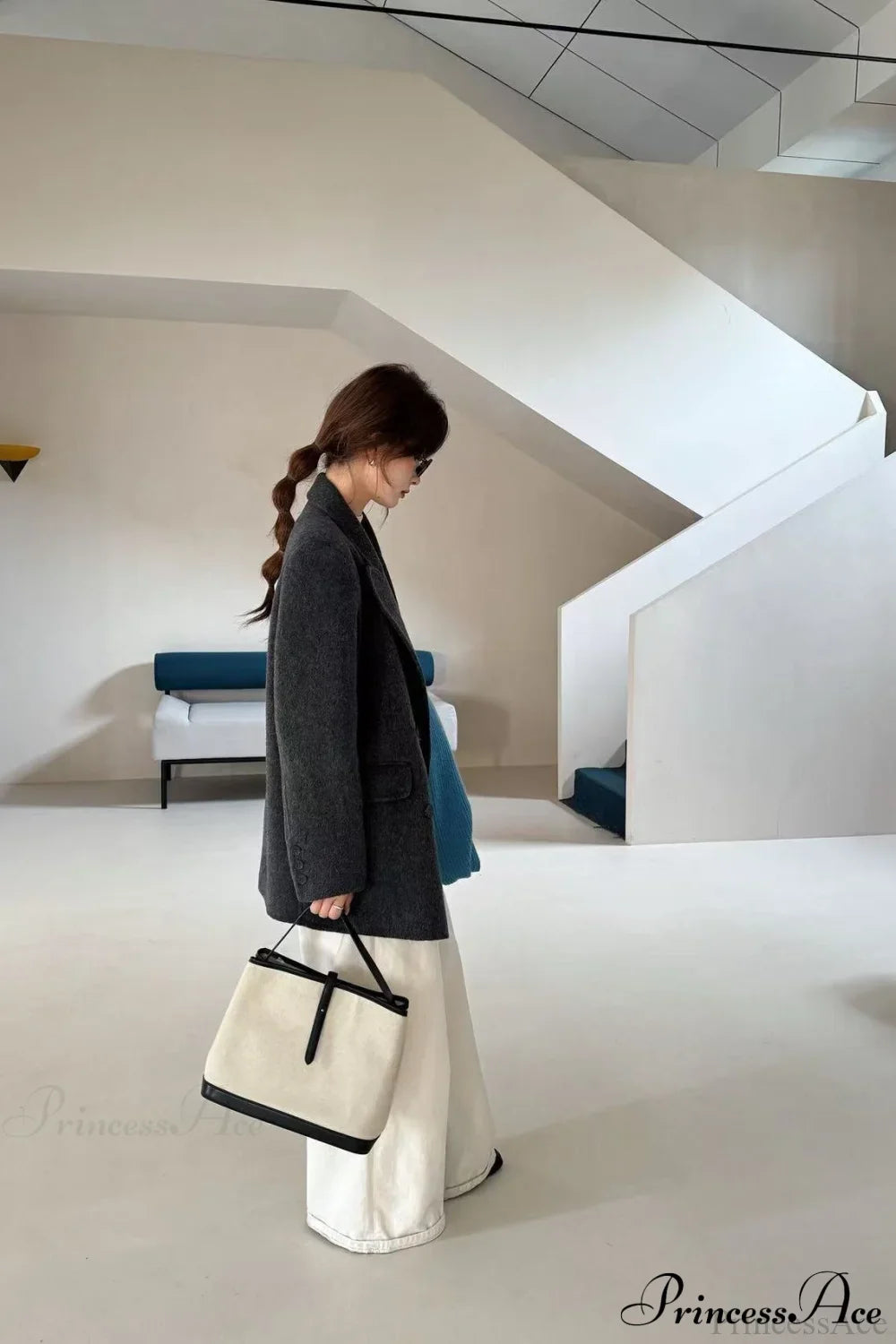 Double-Face Wool Midi Coat with Tailored Collar for Elegance