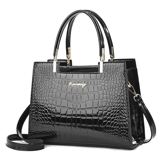 Black Crocodile Pattern Elegant Handbag Leather