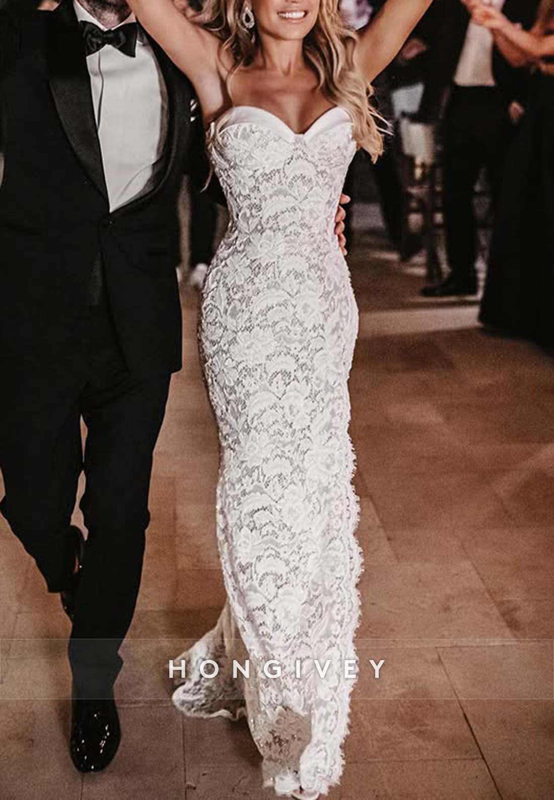 Sheath Floor-Length Lace Sweetheart Strapless Wedding Dresses