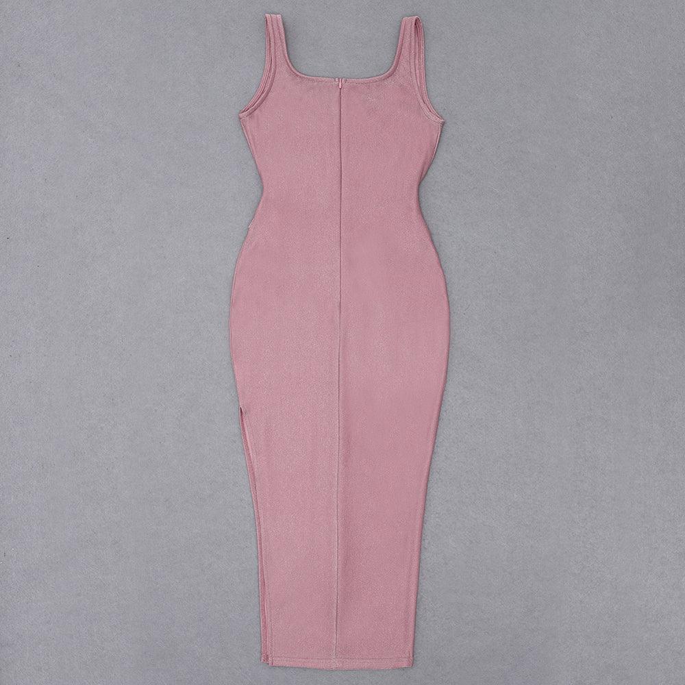 Scoop Neck Sleeveless Tie Front Bodycon Midi Dress
