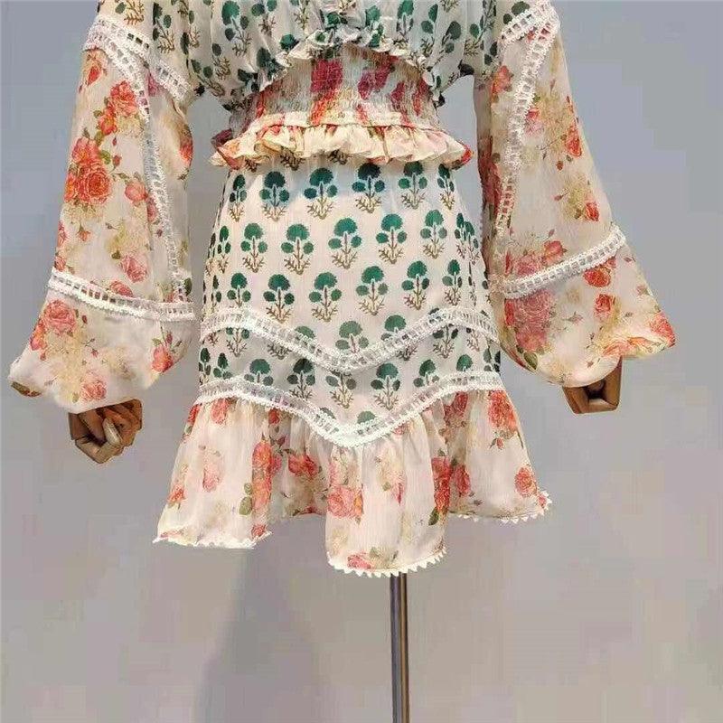 KittenAlarm - Tanaya V Neck Allover Print Mini Dress