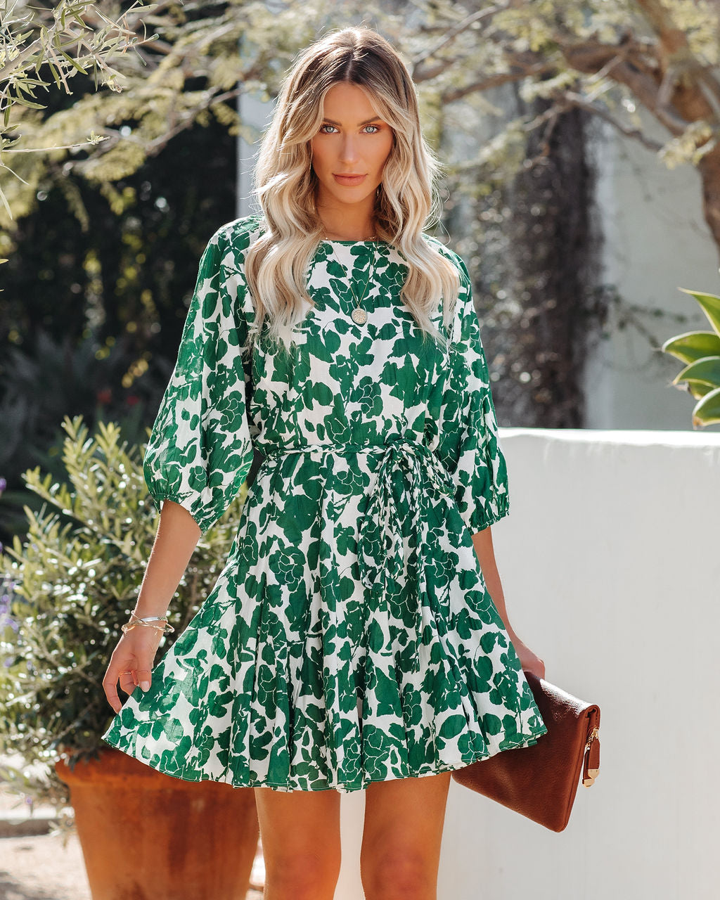 Floral Print Puff Sleeve Tiered Mini Dress