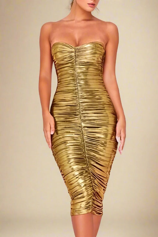 Terese Bodycon Wrap Dress - Gold - Fashionpara