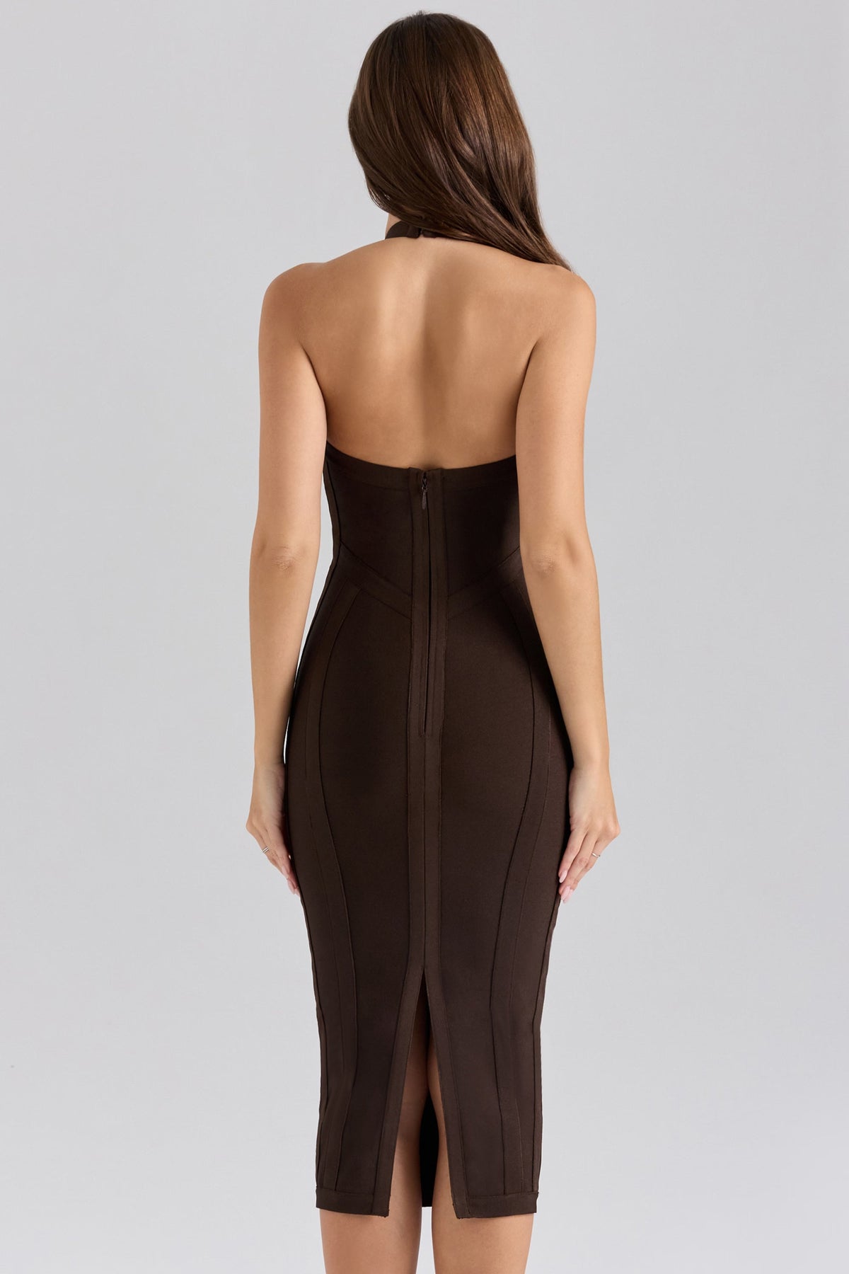 Halter Neck Deep V-Neck Crisscross Bandage Bodycon Midi Dress - View 3