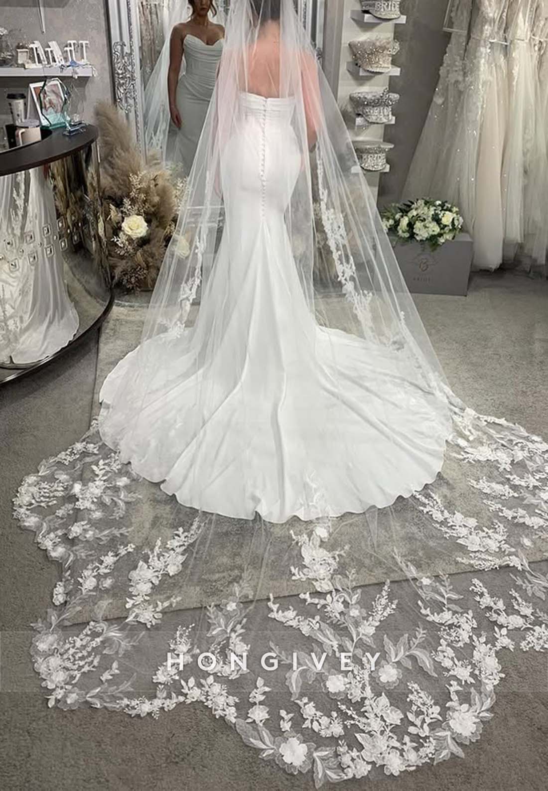 Strapless Satin Pleated Sweetheart Trumpet Chapel Train Wedding Dresses