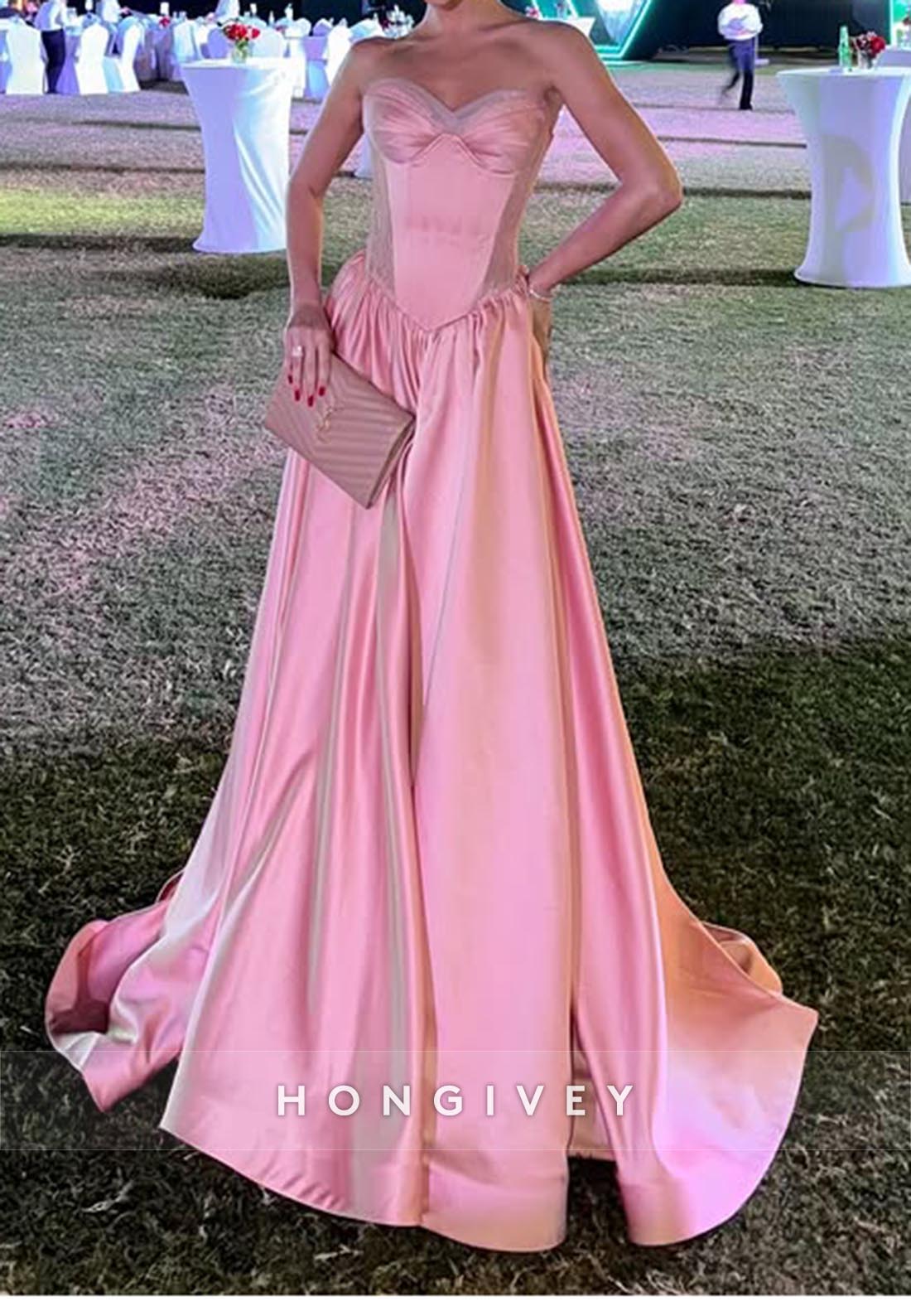 A-Line Pink Rhinestone  Sweetheart Holiday Long  Wedding Guest Dresses