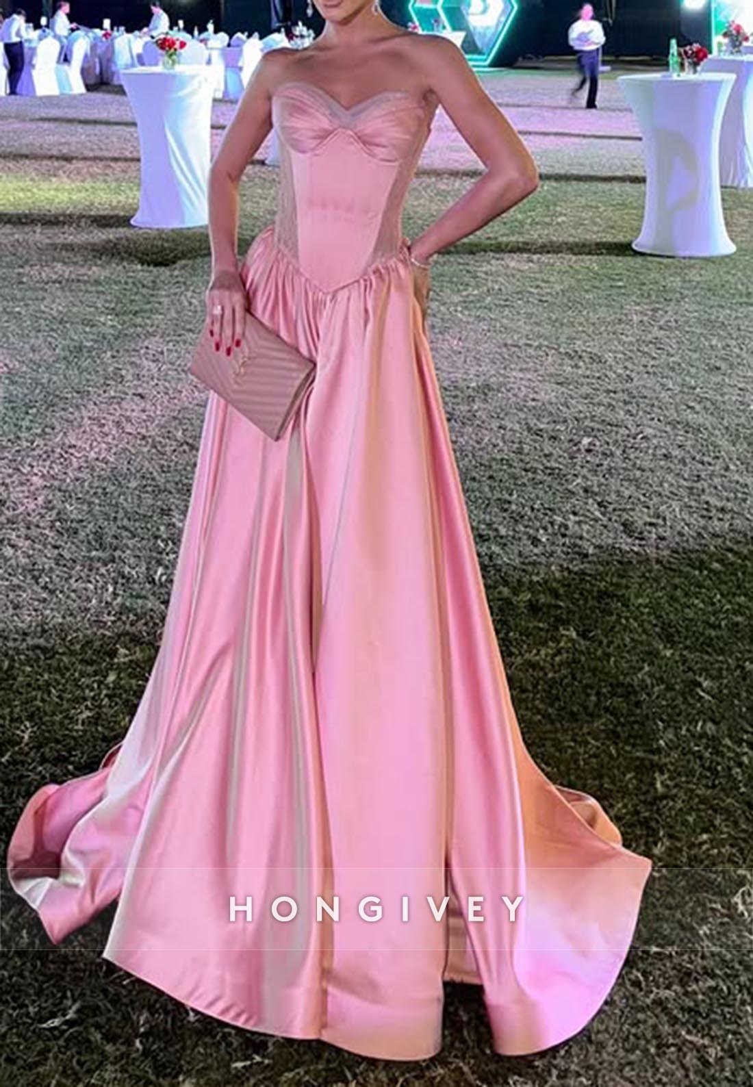 A-Line Pink Rhinestone  Sweetheart Holiday Long  Wedding Guest Dresses