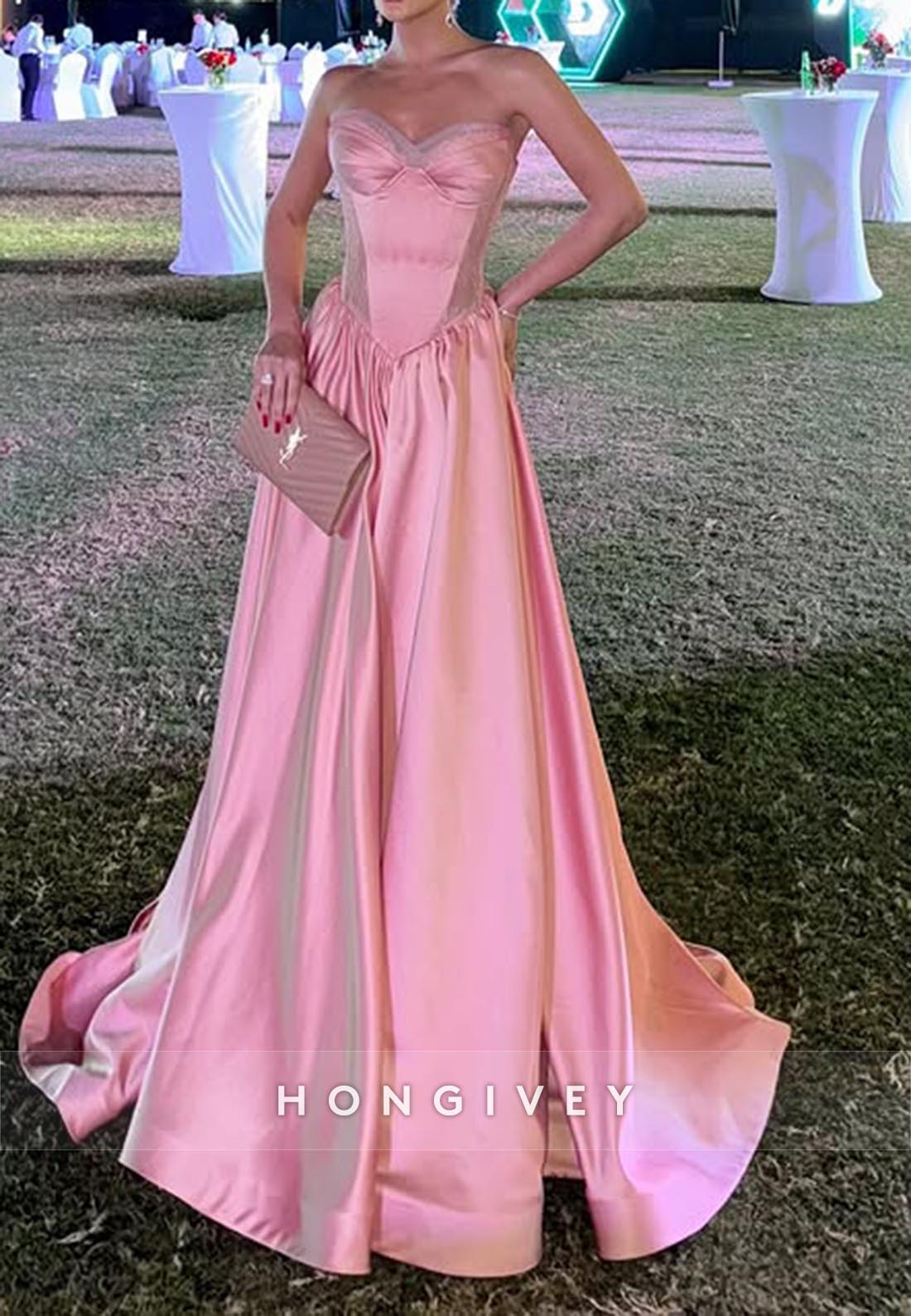 A-Line Pink Rhinestone  Sweetheart Holiday Long  Wedding Guest Dresses