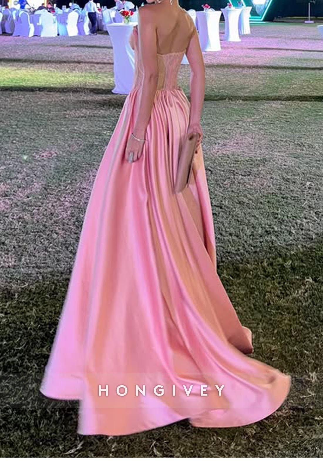 A-Line Pink Rhinestone  Sweetheart Holiday Long  Wedding Guest Dresses