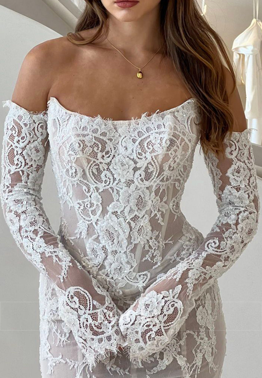 Strapless Sheer Lace Mermaid Wedding Dress with Choker Neckline