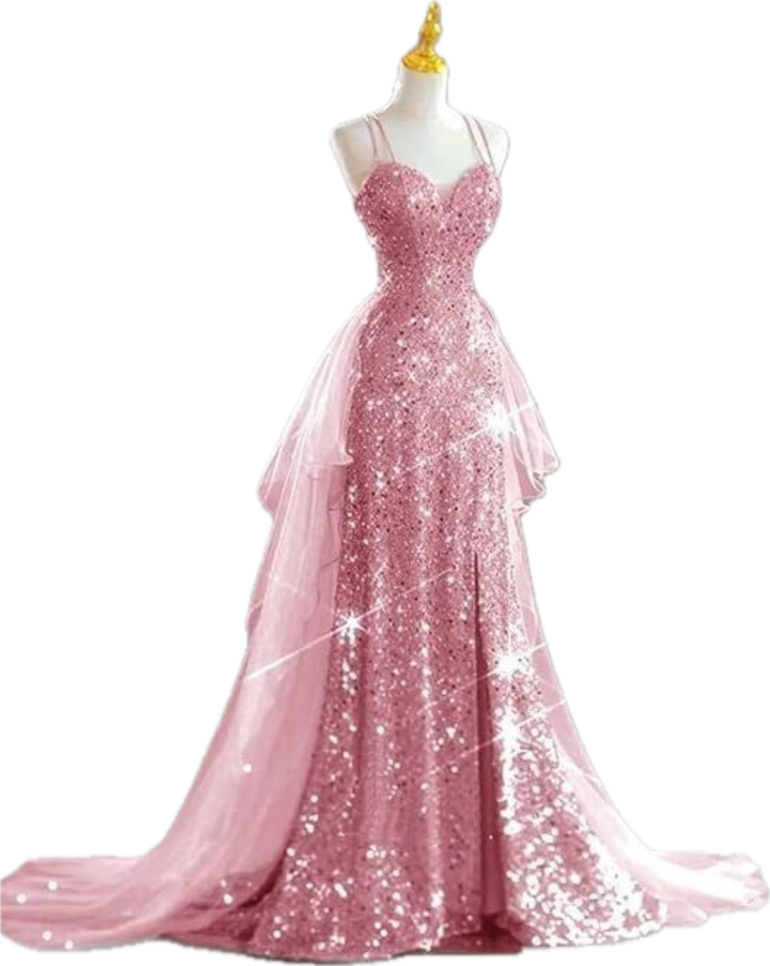 Sparkling Rose Gold Mermaid Slit Train Sequined Prom Dress Evening Dress P4311