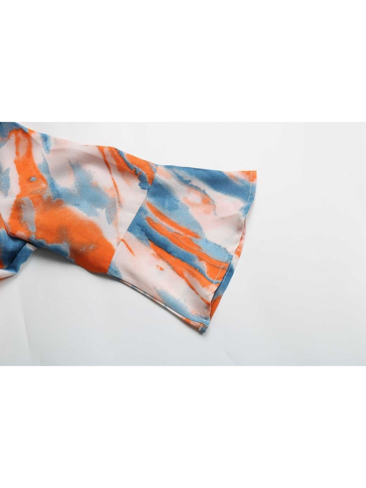 KittenAlarm - tie dye print V neck buttons open front French tea break Dress