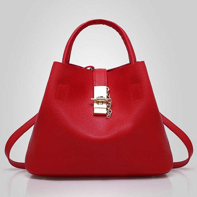 Gold Red Chain with Leather Handbag Lock and Faux