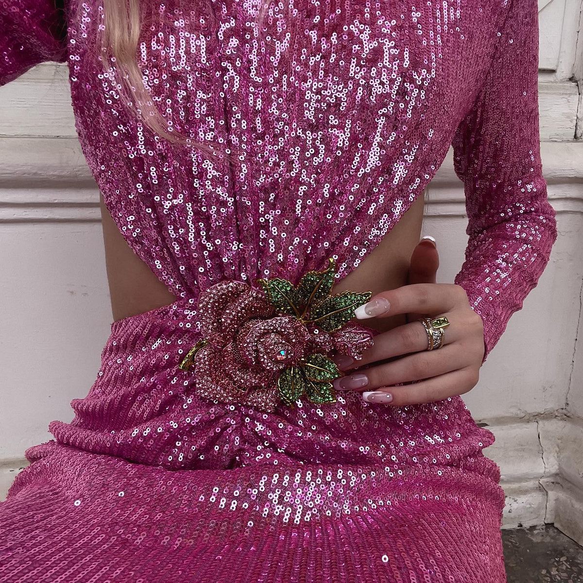 Sequin Long Sleeve Cut Out Bodycon Maxi Dress - View 6